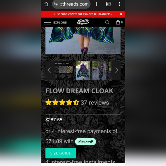 Electro Threads Dream Cloak (w backpack) Size, Small, "Flow" - Picture 10 of 11